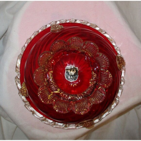 Bowl Vintage Art Blown Glass Golden crown E&R Italy Wedding Anniversary Birthday - Picture 2 of 6